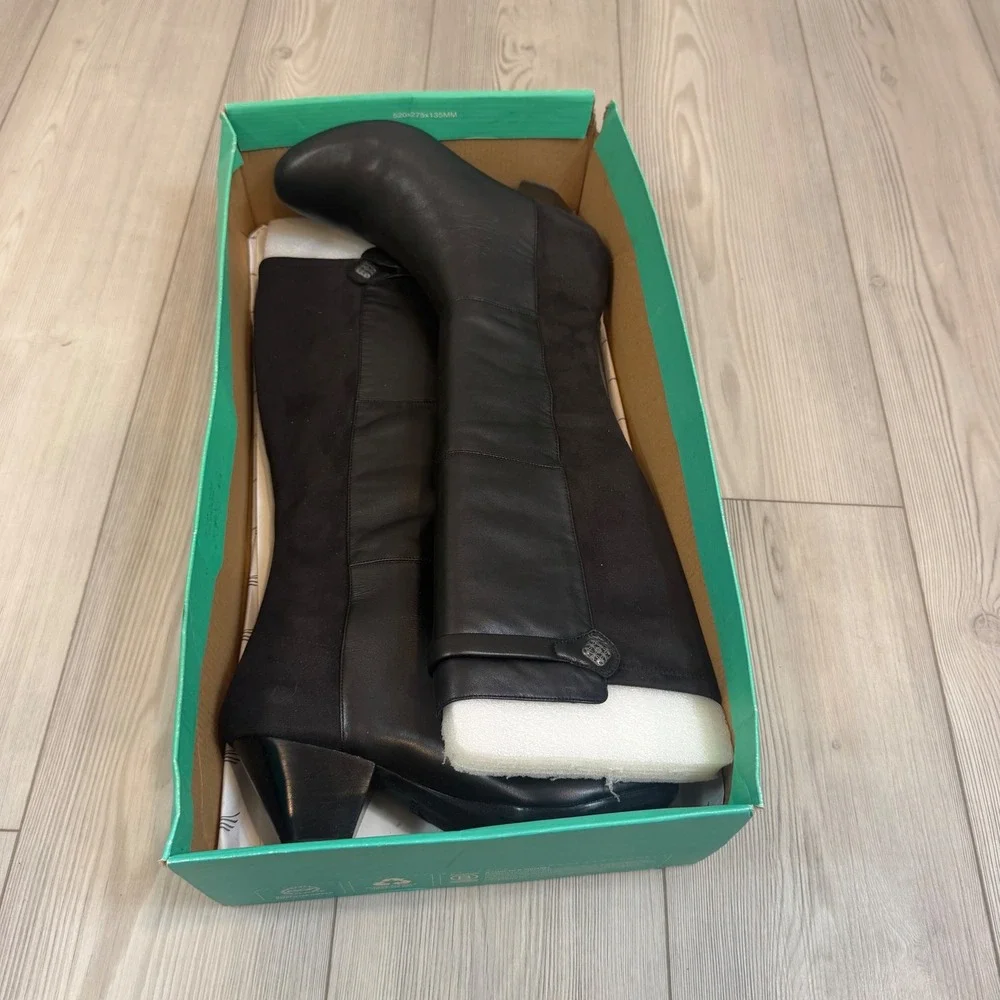 NEW Dansko Bethany Black Nappa Leather Knee High Heeled Boots Size 39 US 8.5-9